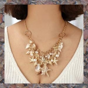 Layered Seashell, Starfish & Faux Pearl Necklace